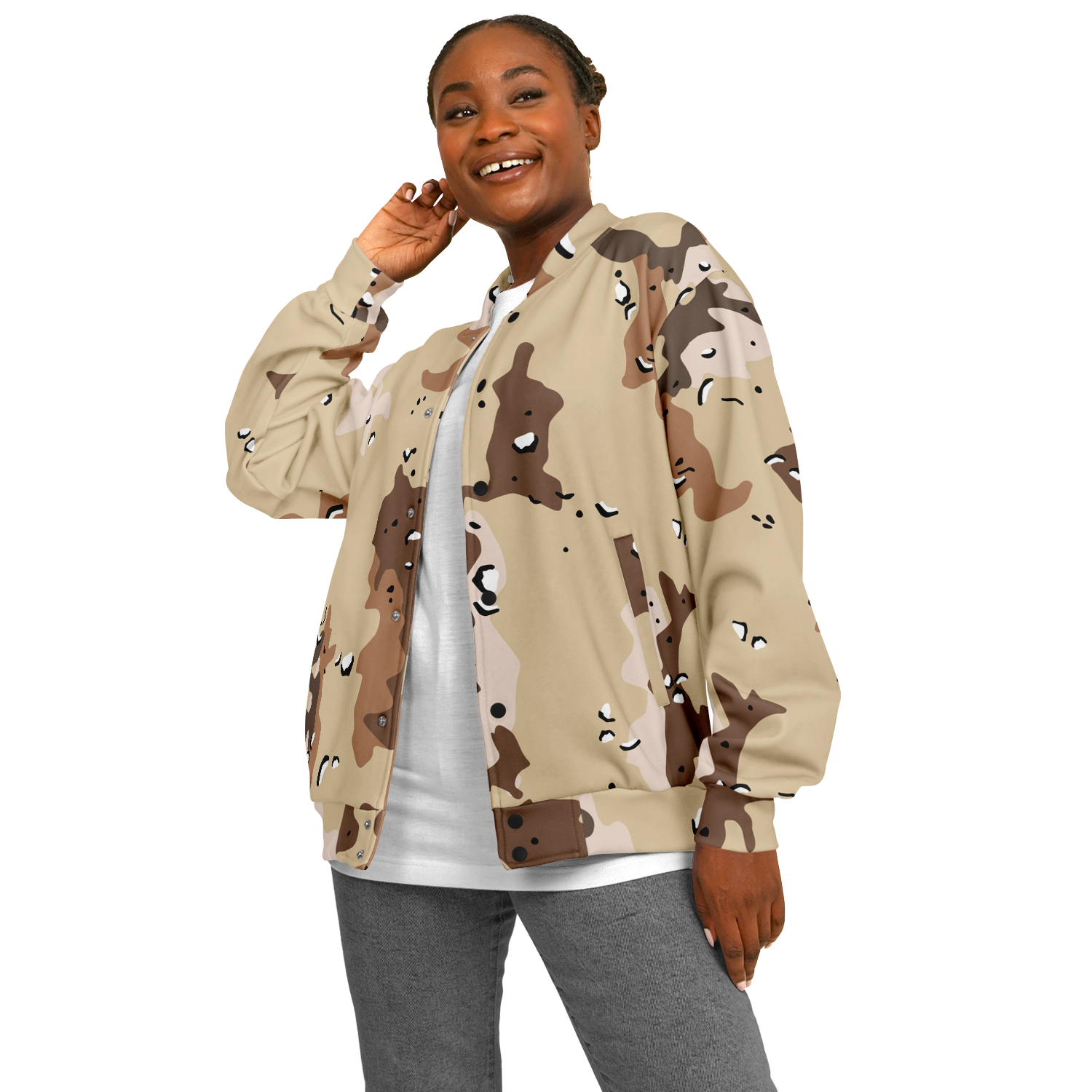 Brown Baseball Jacket in Marines Military Camo Print Camo Colors