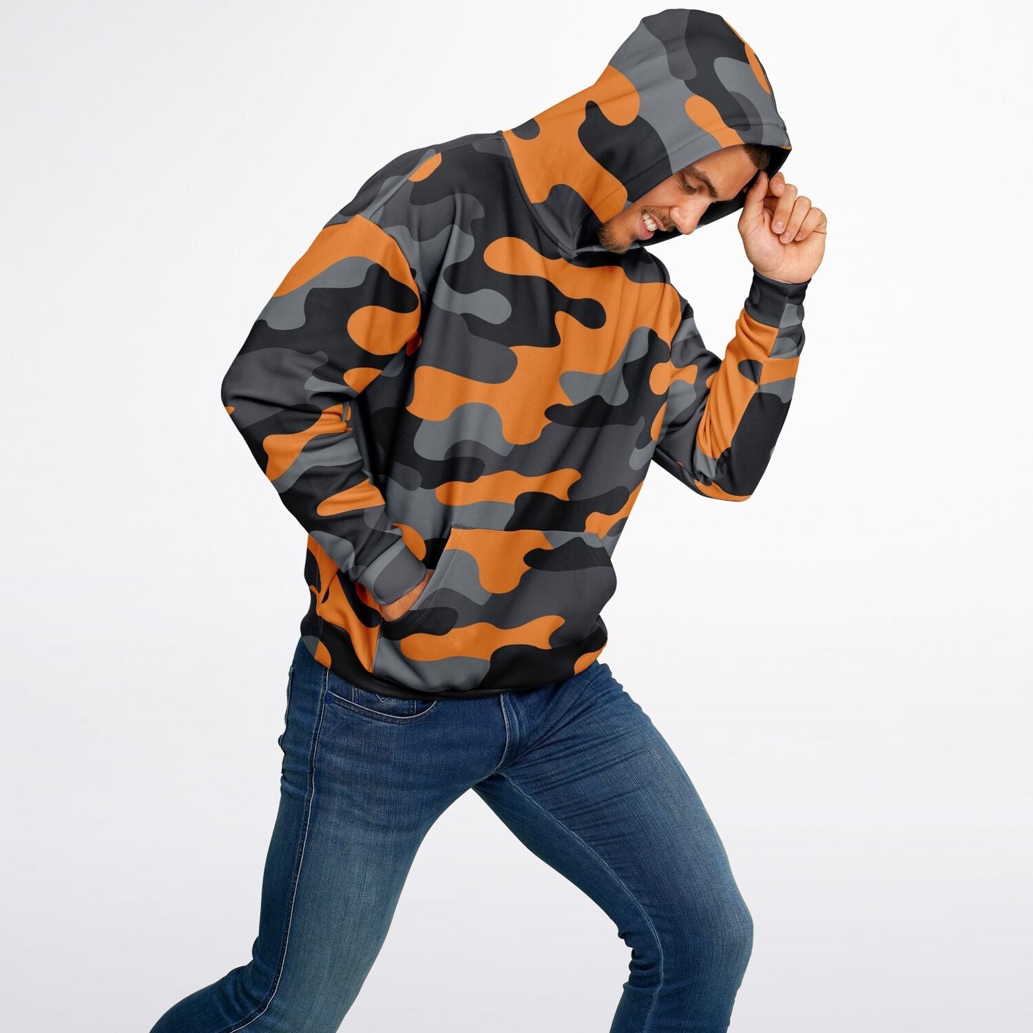 Oversized Camo Hoodie | Orange, Gray and Black | Camo Colors