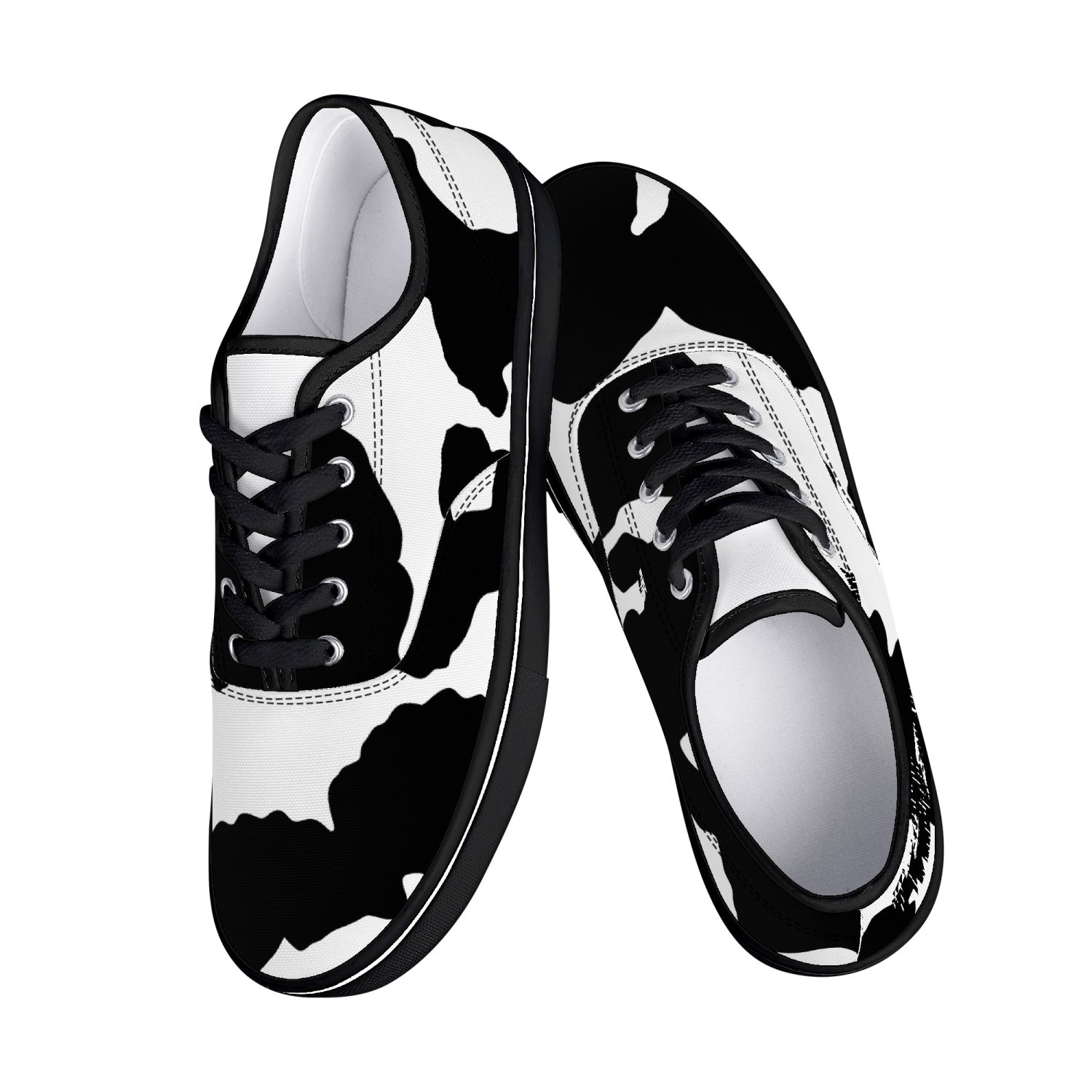 Camo Skate Shoes | Black & White Cow Print Camo Colors