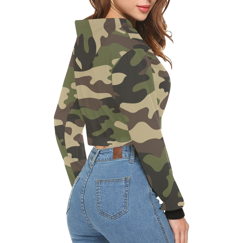 Cropped Camo Hoodie | Regular Fit | Classic Green Camouflage Camo Colors