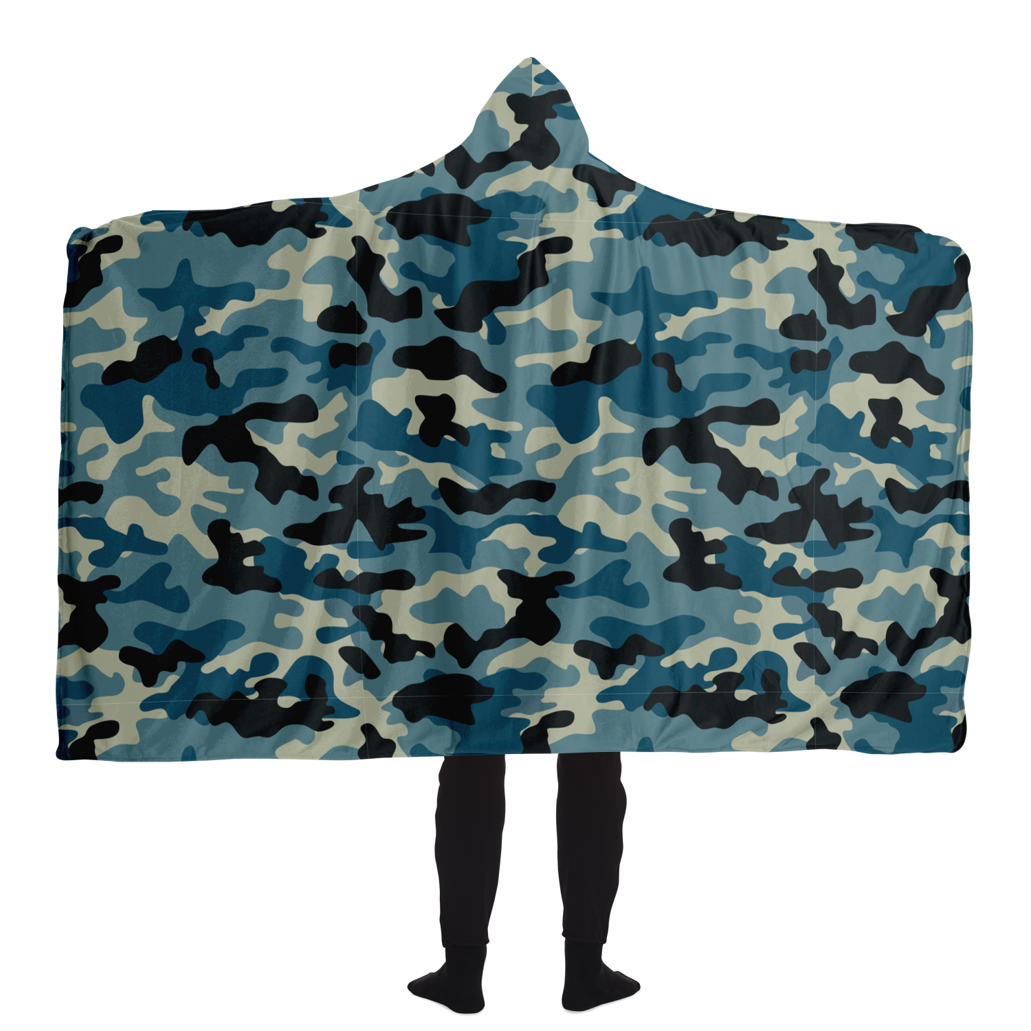 Blanket Hoodie | Blue & Charcoal Camo Print | Microfleece Lining | Camo Colors