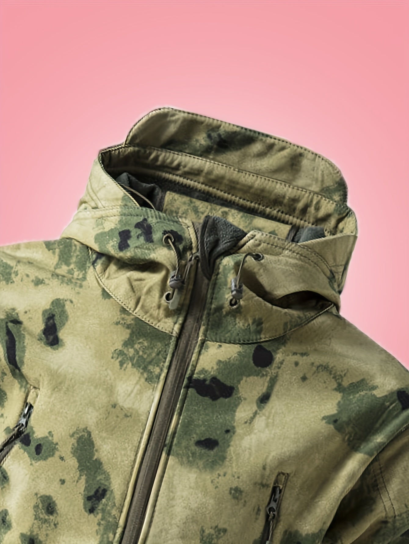 Men's Military Camo Jacket | Hooded Windbreaker with Zippered Pockets, Removable Hood Camo Colors