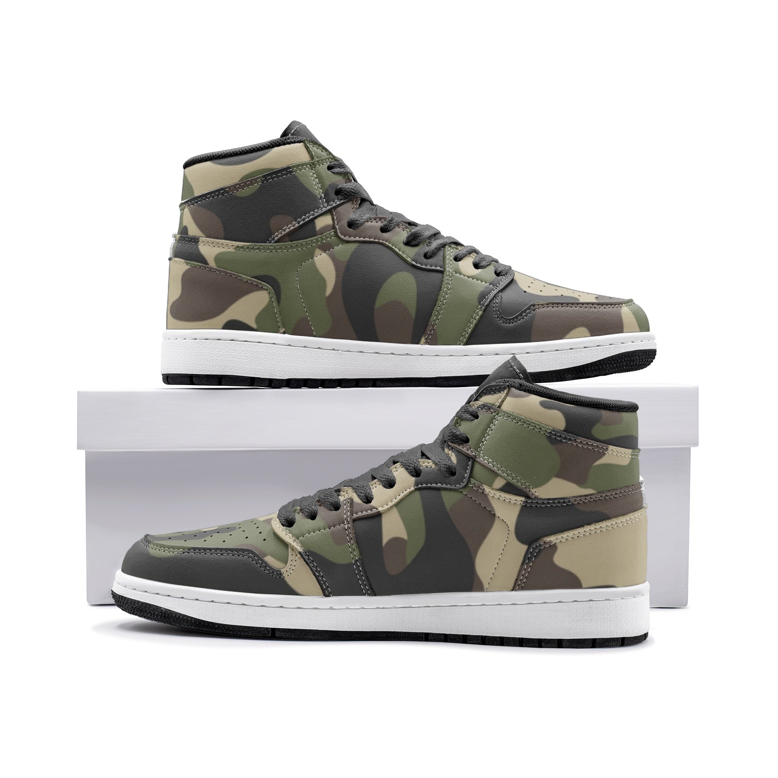 Classic Brown Camo Sneakers AJ 1 | High Top Leather Camo Colors