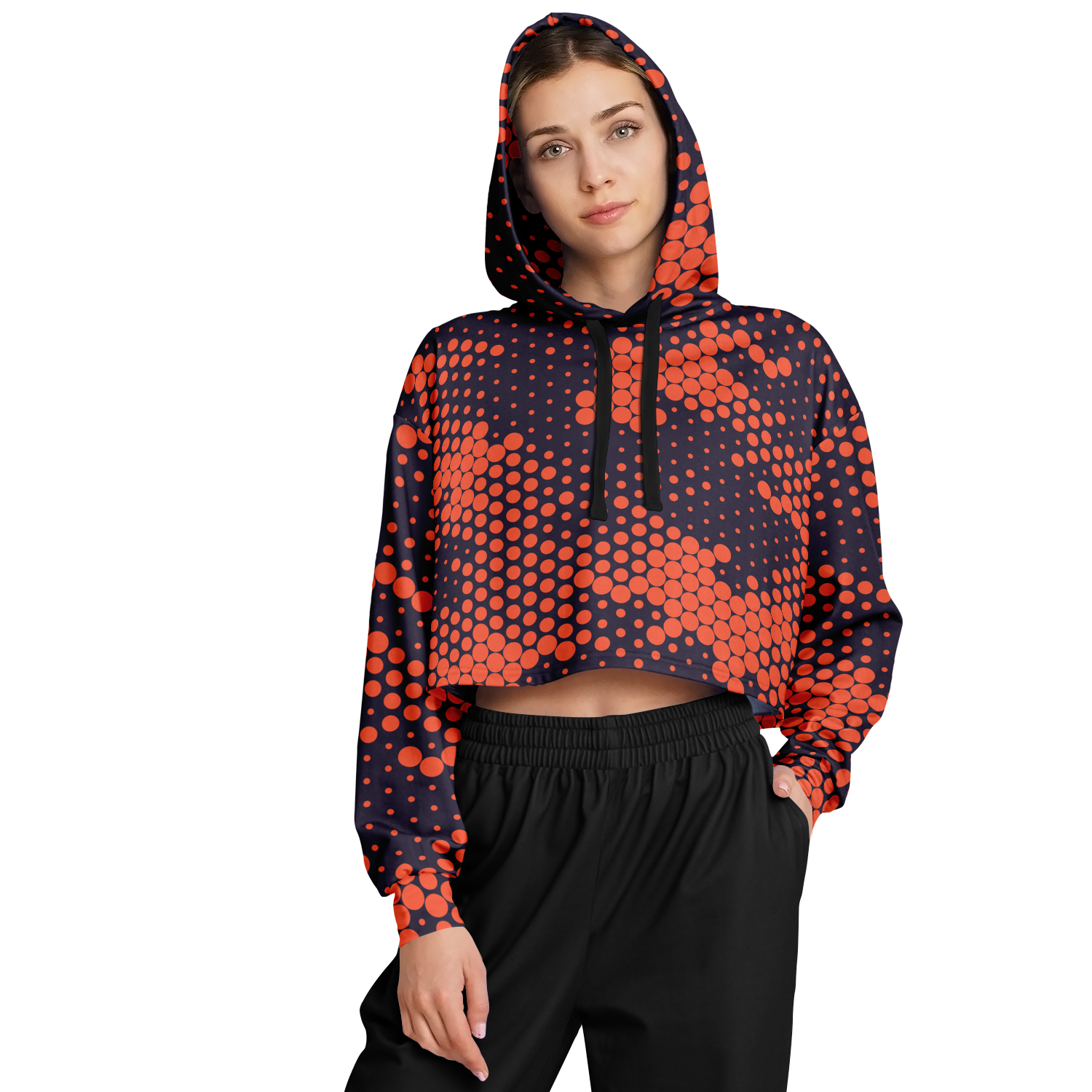 Cropped Hoodie | Orange & Blue Digital Dotted Camouflage Camo Colors
