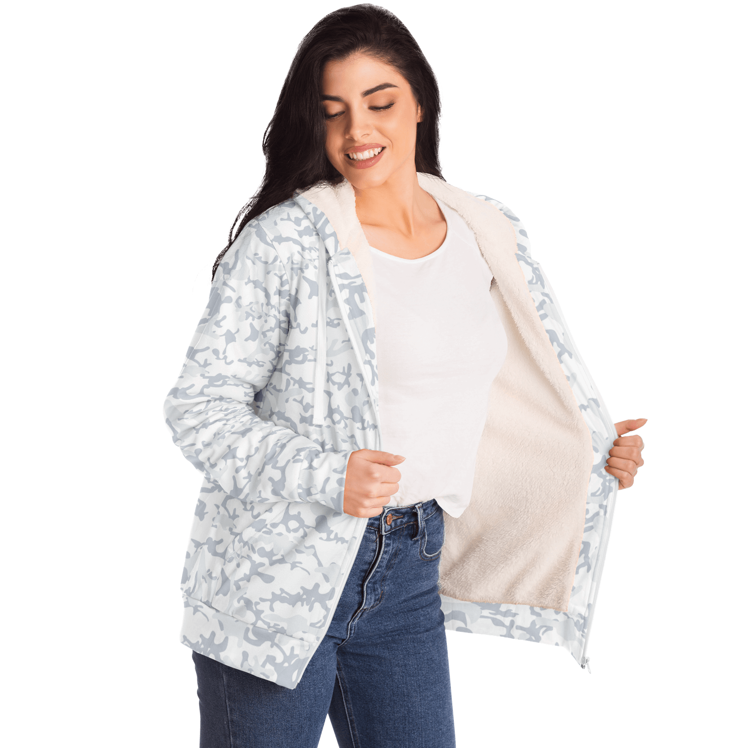 Microfleece Zip Hoodie | Army Snow Camouflage Camo Colors