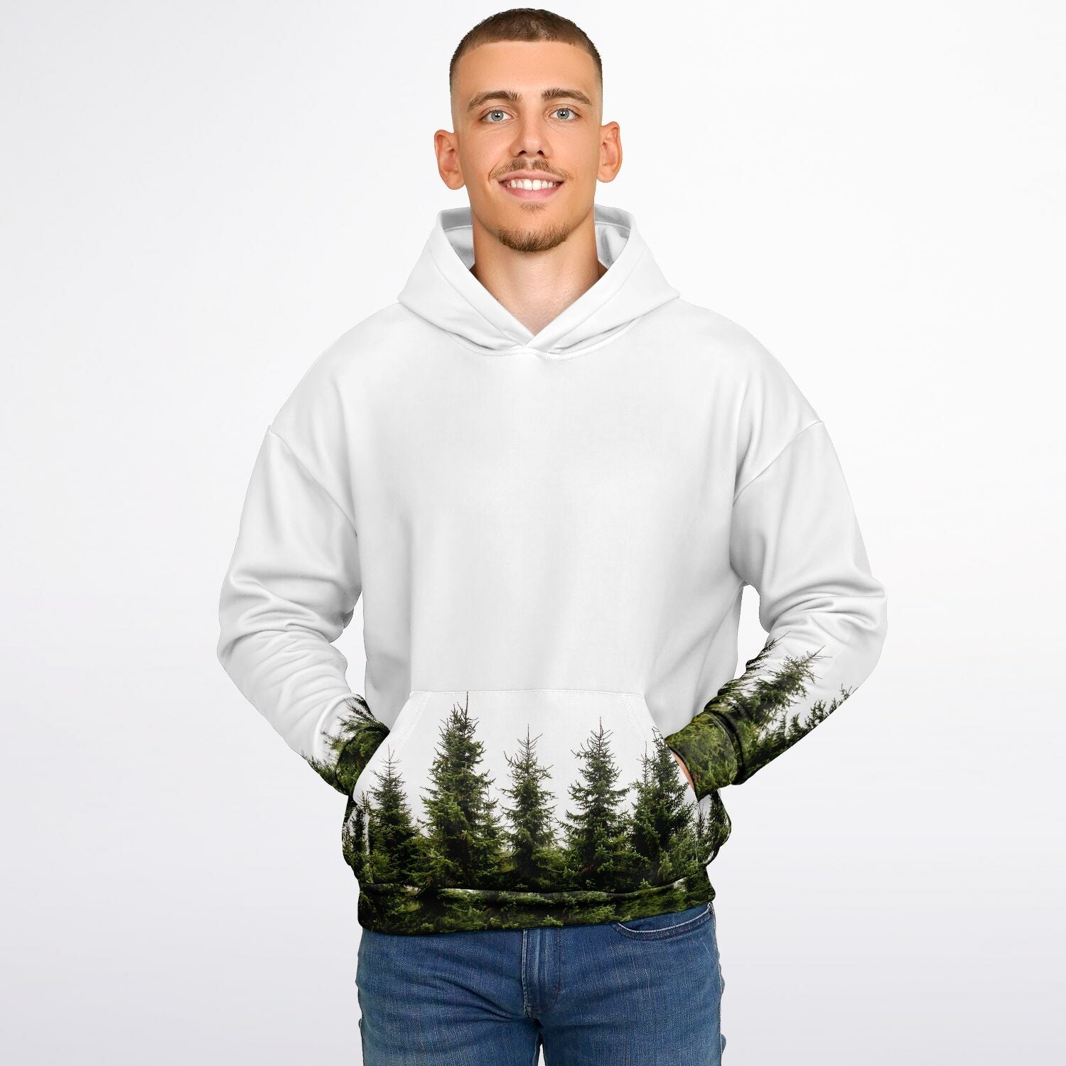 Heavyweight Oversized Hoodie | Pine Trees on a White Background | Camo Colors