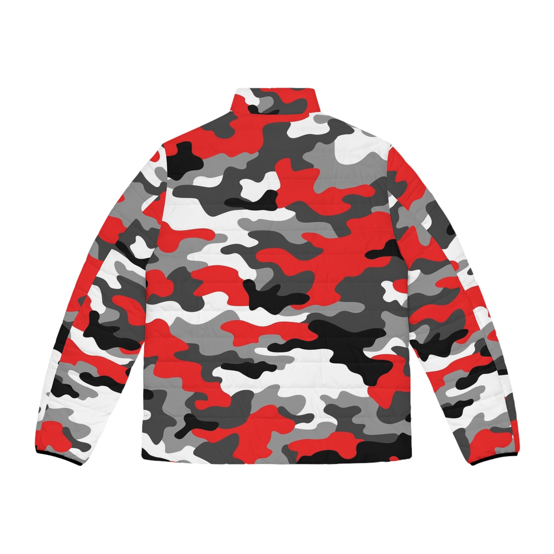 Camo Puffer Jacket For Men | Mixed Red, Gray, Black & White Camo Colors