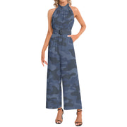 Camo Jumpsuit | Belted Halter Neck | Deep Blue Camo Colors