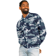 Navy Blue Camo Baseball Jacket | Unisex Camo Colors