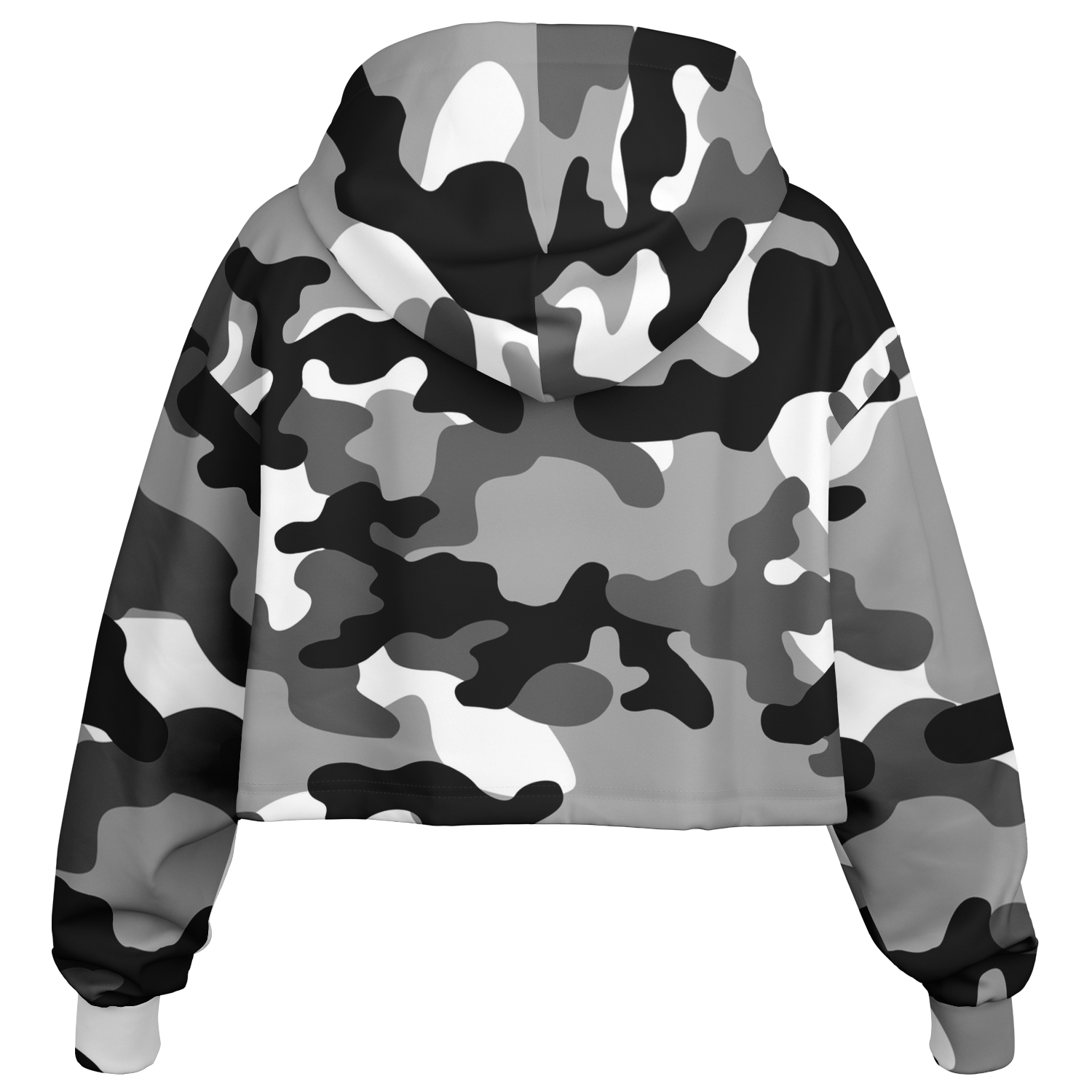 Cropped Hoodie For Women | Black, White & Gray Camouflage Camo Colors