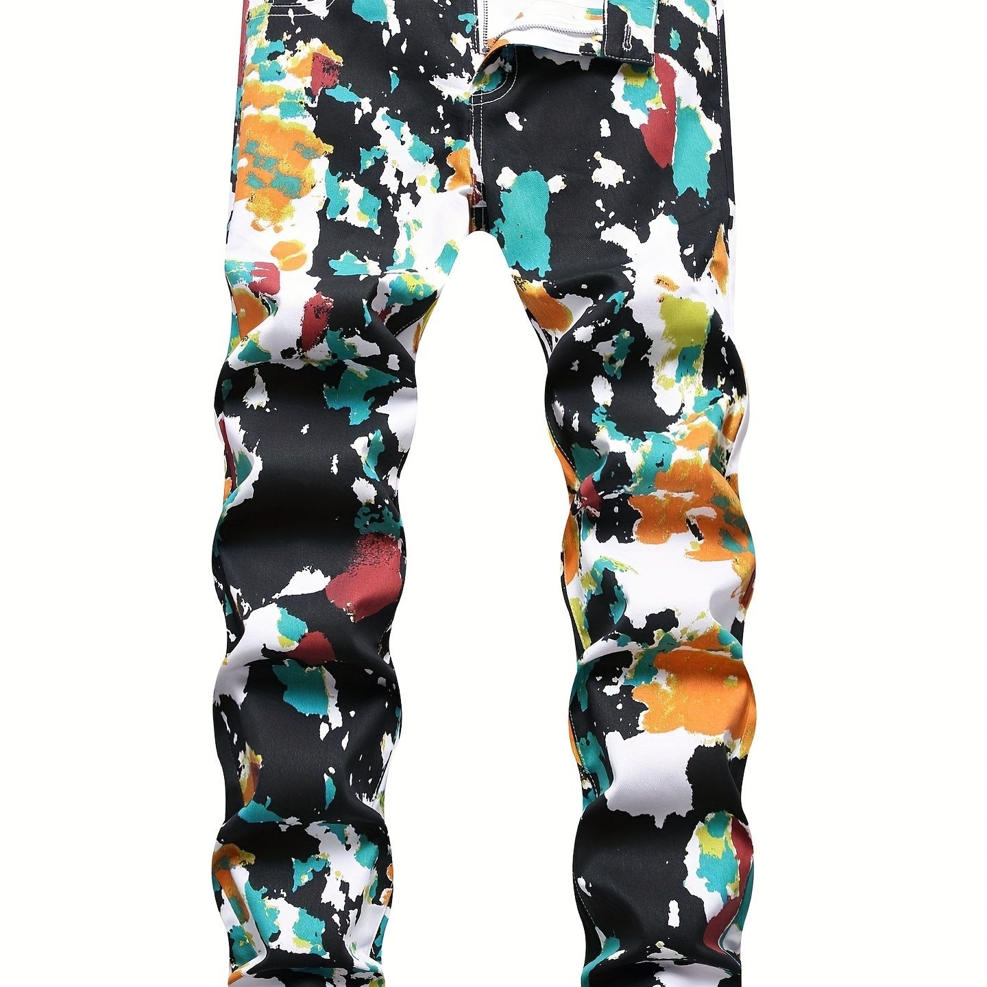 Men'S Casual Printed Jeans, Cotton Blend Denim, Regular Fit Camo Colors