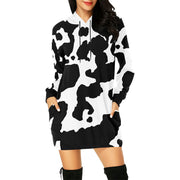 Camo Hoodie Dress | Black and White Cow Print Camo Colors
