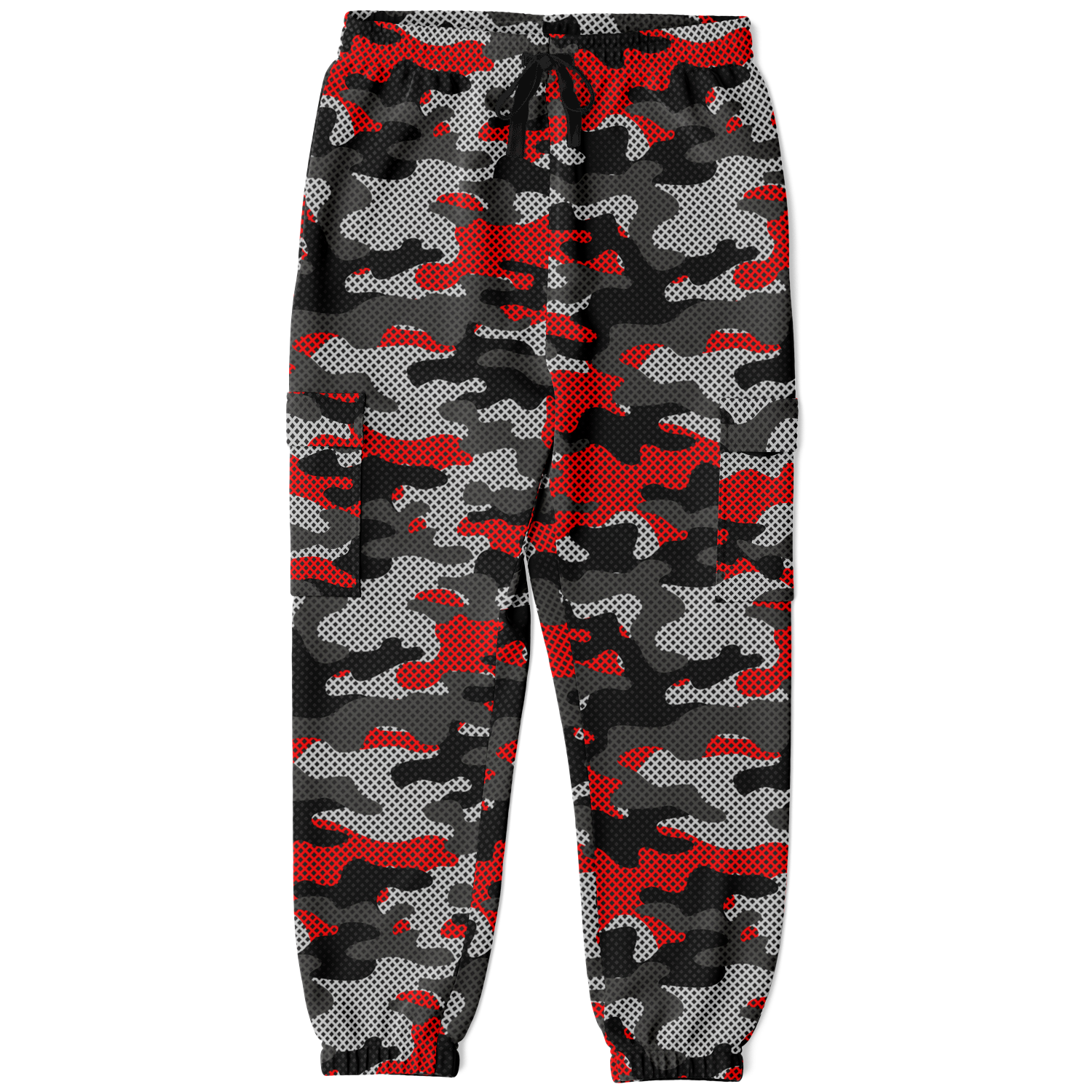 Red Camo Cargo Pants | Mixed Black and Gray Pixel Camouflage Camo Colors