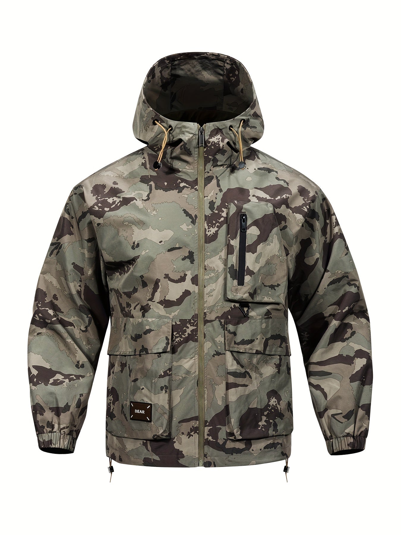 Men's Camo Windbreaker Jacket with a Hood | Multi Pocket Cargo Jacket Camo Colors