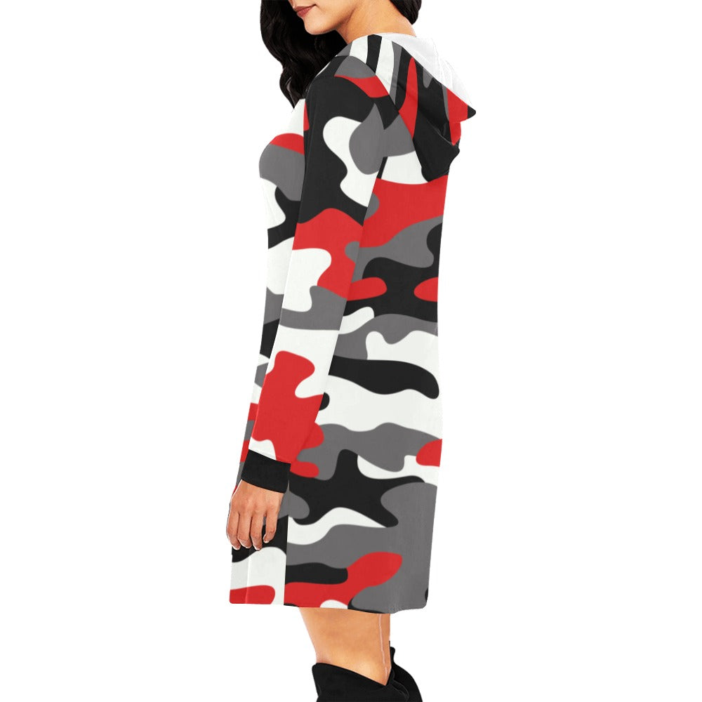Camo Hoodie Dress | Red, Black, and White Camo Colors