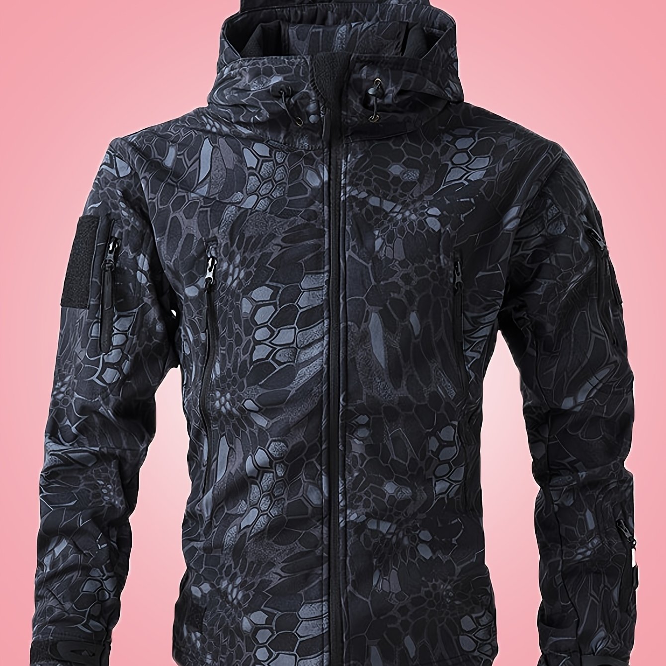Men's Military Camo Jacket | Hooded Windbreaker with Zippered Pockets, Removable Hood Camo Colors