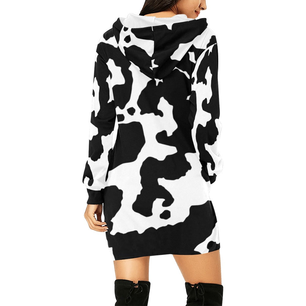 Camo Hoodie Dress | Black and White Cow Print Camo Colors