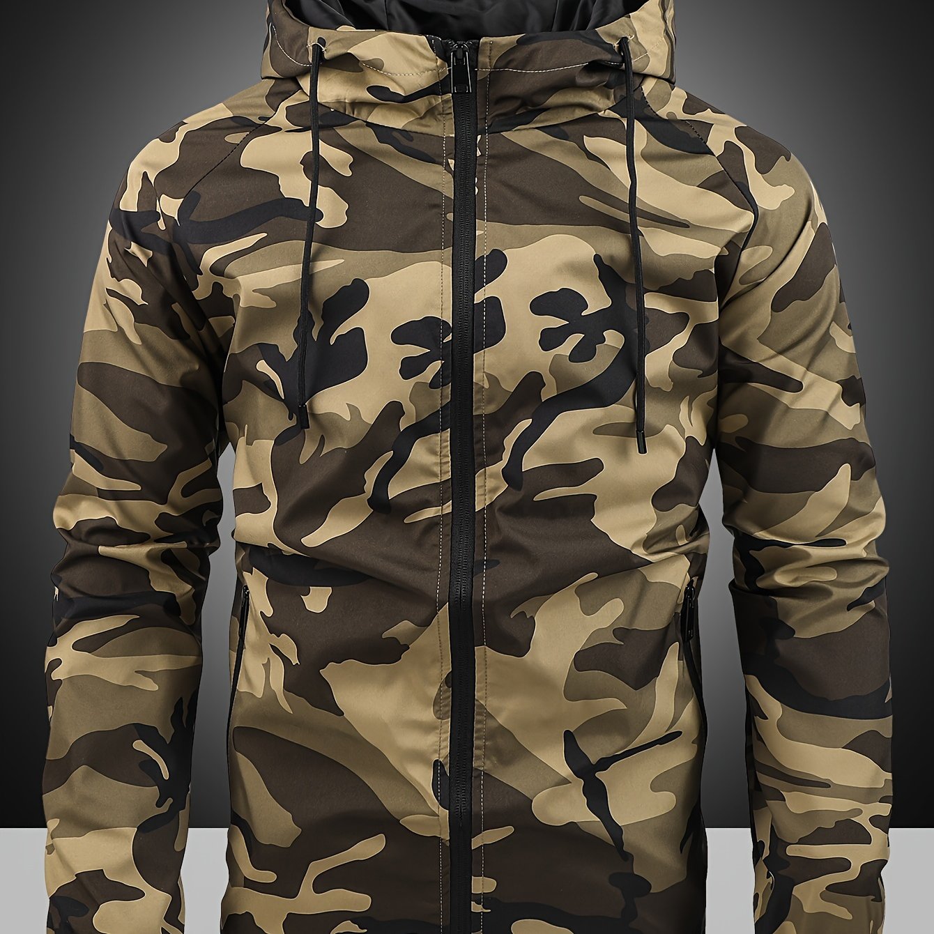 Long Sleeve Hooded Zipper Jacket for Men Camo Colors