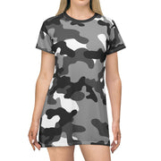 Camo T-Shirt Dress | Gray, Black, and White Camouflage Camo Colors