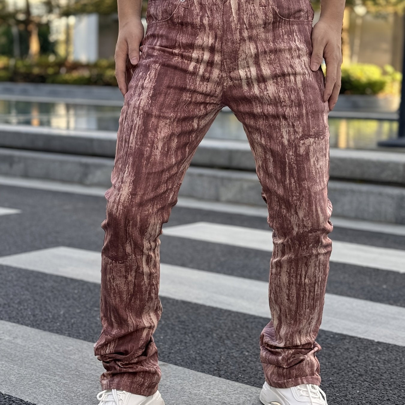 Men's Stretch Denim Flared Pants with 3D Digital Print Camo Colors