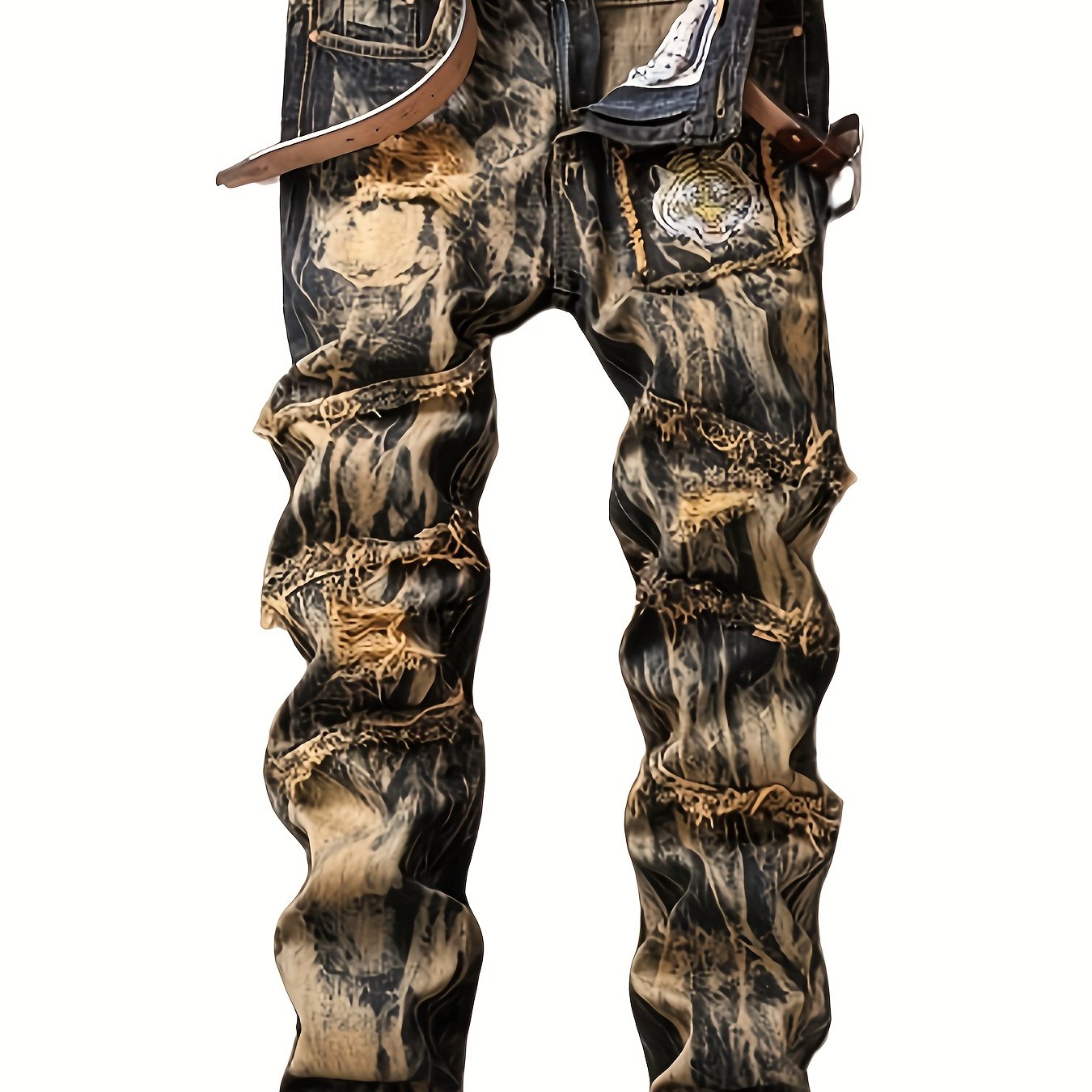 Men's Street Style Embroidered Jeans: Regular Fit, Non-Stretch Denim Camo Colors