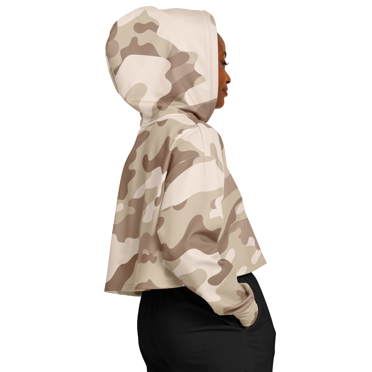 Cropped Hoodie For Women | Brown Desert Camouflage Camo Colors