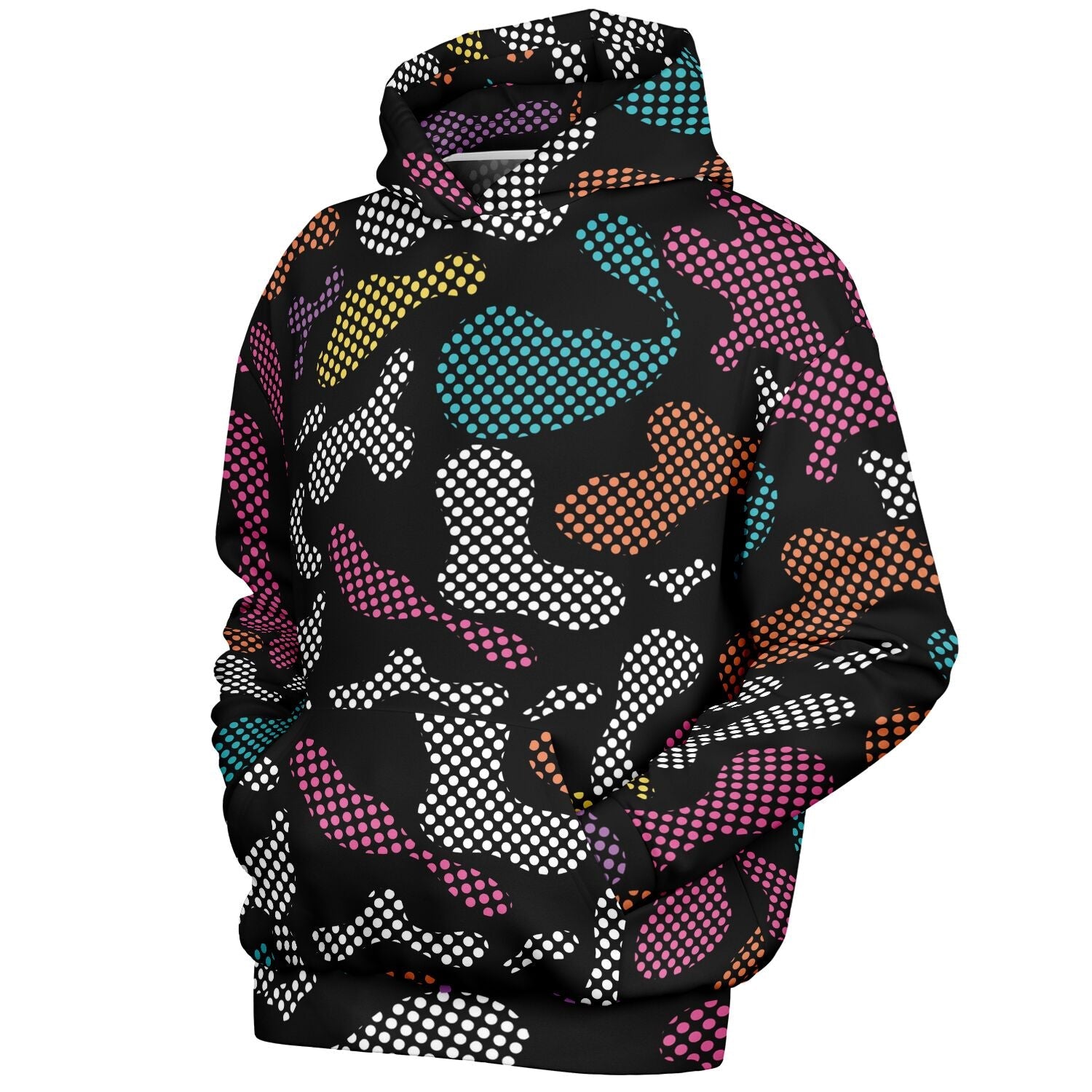 Black Oversized Hoodie | Pixel Camouflage in PInk and Yellow | Camo Colors