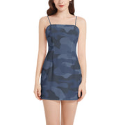Camo Mini Dress | Spaghetti Strap | Deep Blue Camo Colors