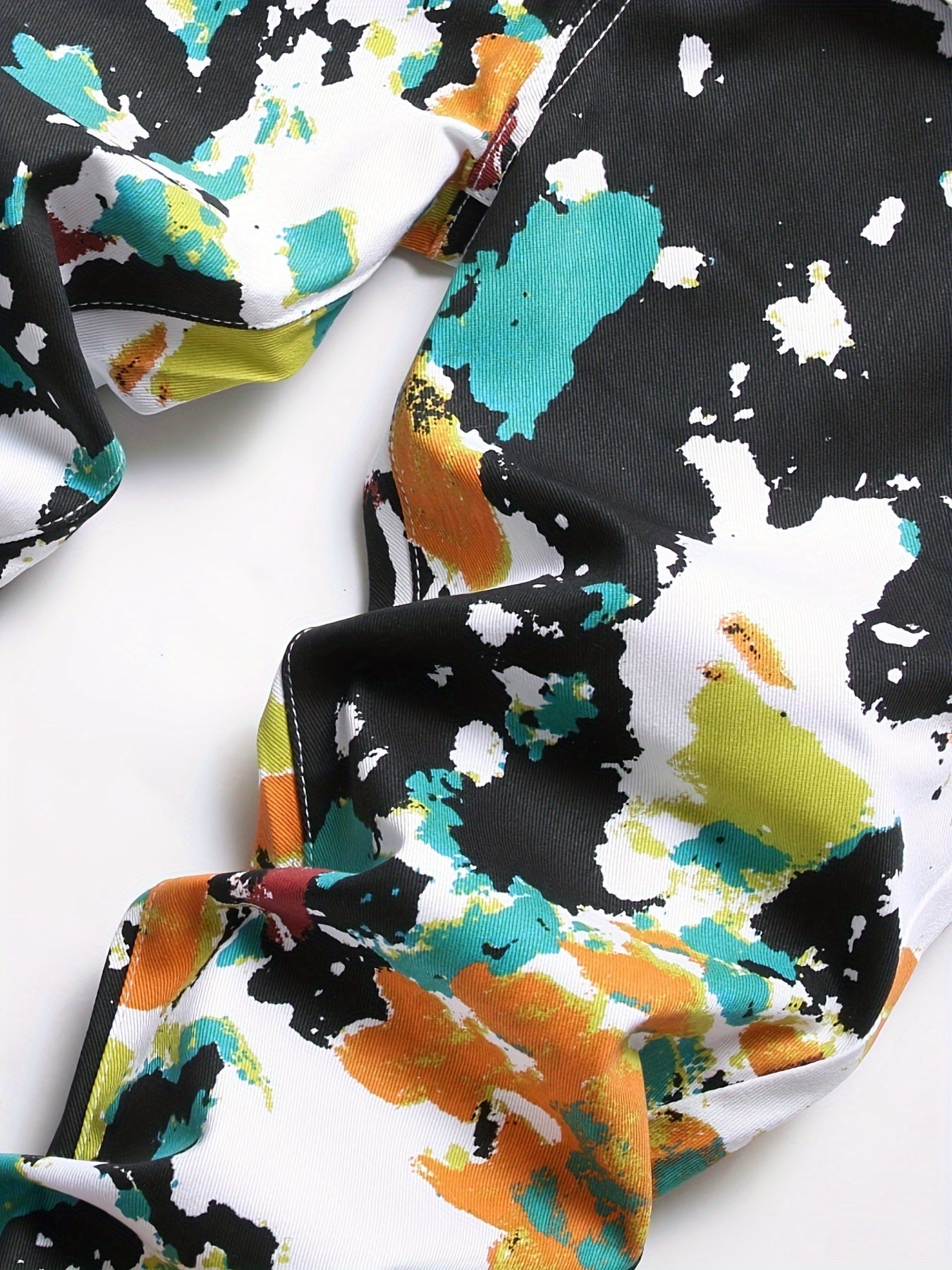 Men'S Casual Printed Jeans, Cotton Blend Denim, Regular Fit Camo Colors