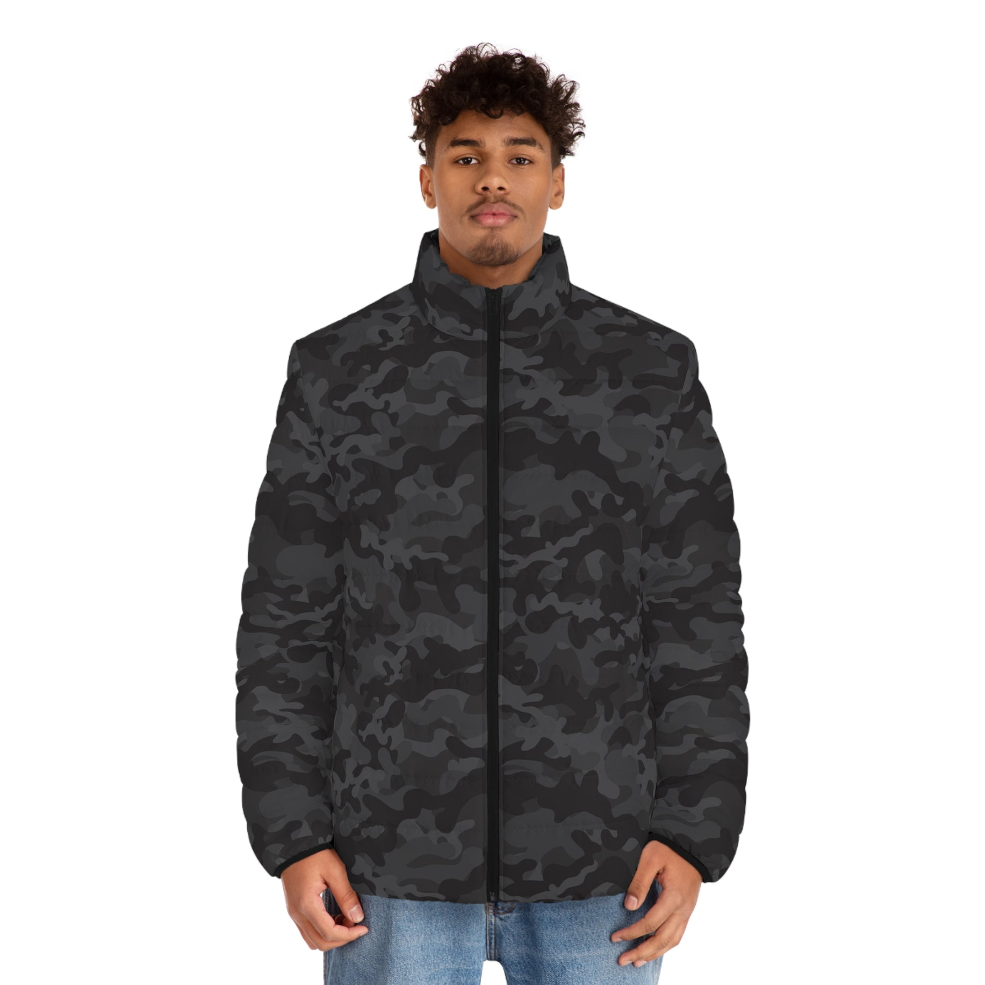 Black Camo Puffer Jacket For Men | Army Camouflage Camo Colors