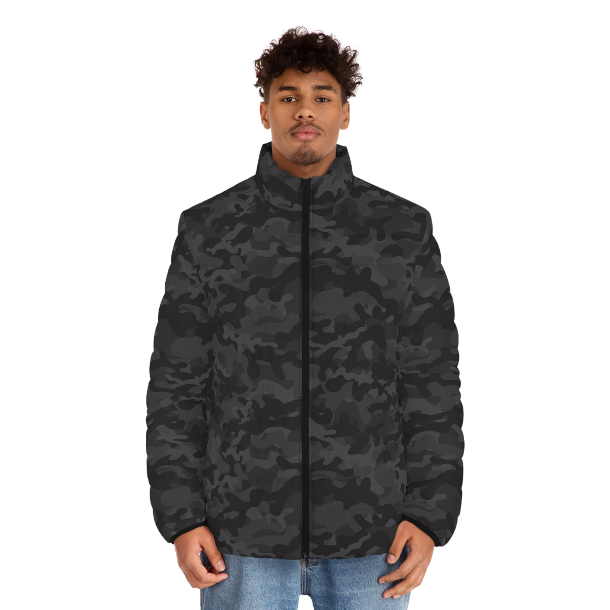 Black Camo Puffer Jacket For Men | Army Camouflage Camo Colors