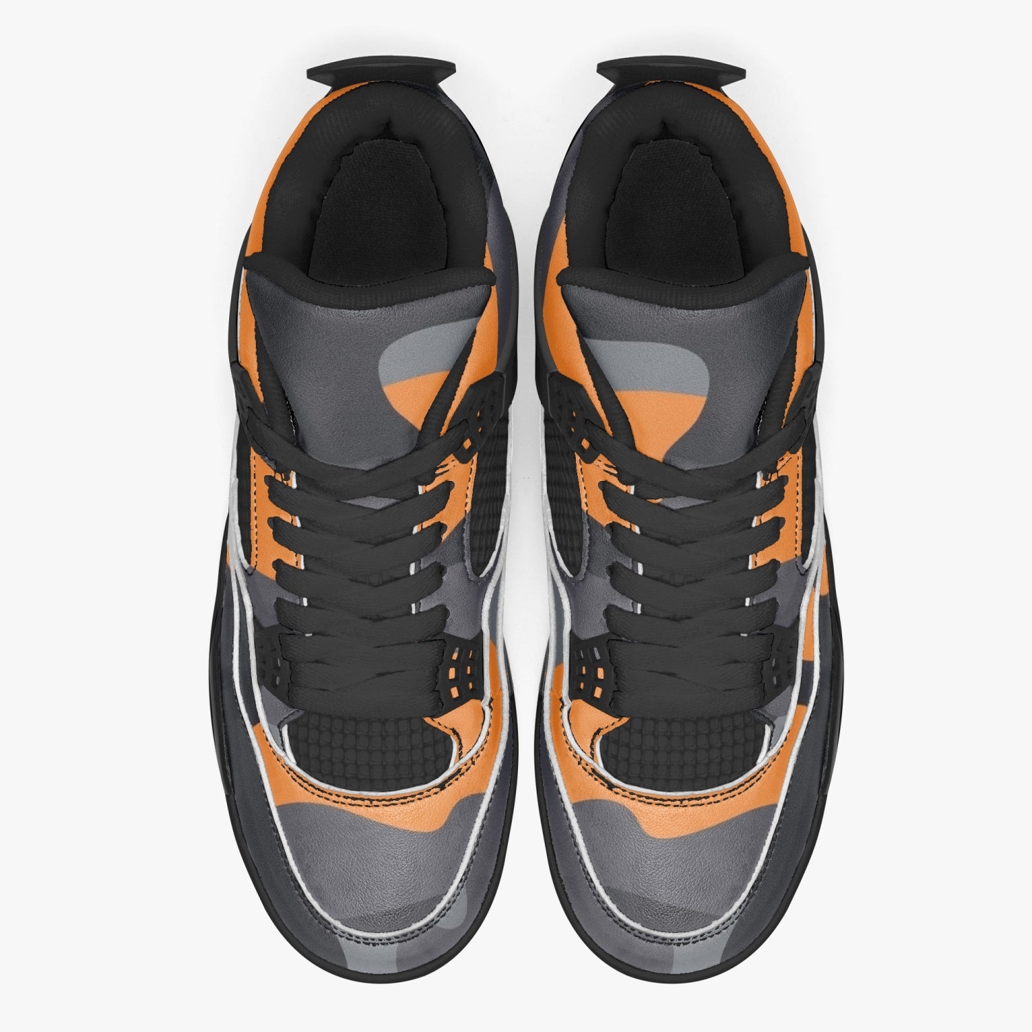 Camo Jordans AJ4 | Orange, Black and Gray Camo Colors