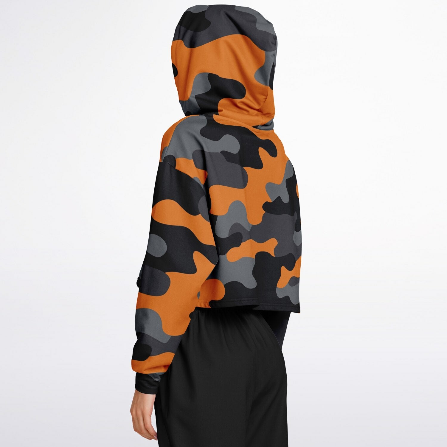 Cropped Hoodie For Women | Orange, Gray & Black Camouflage Camo Colors