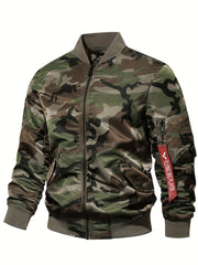 Men's Casual Zip Bomber Jacket: Camo Print for Spring/Fall Camo Colors