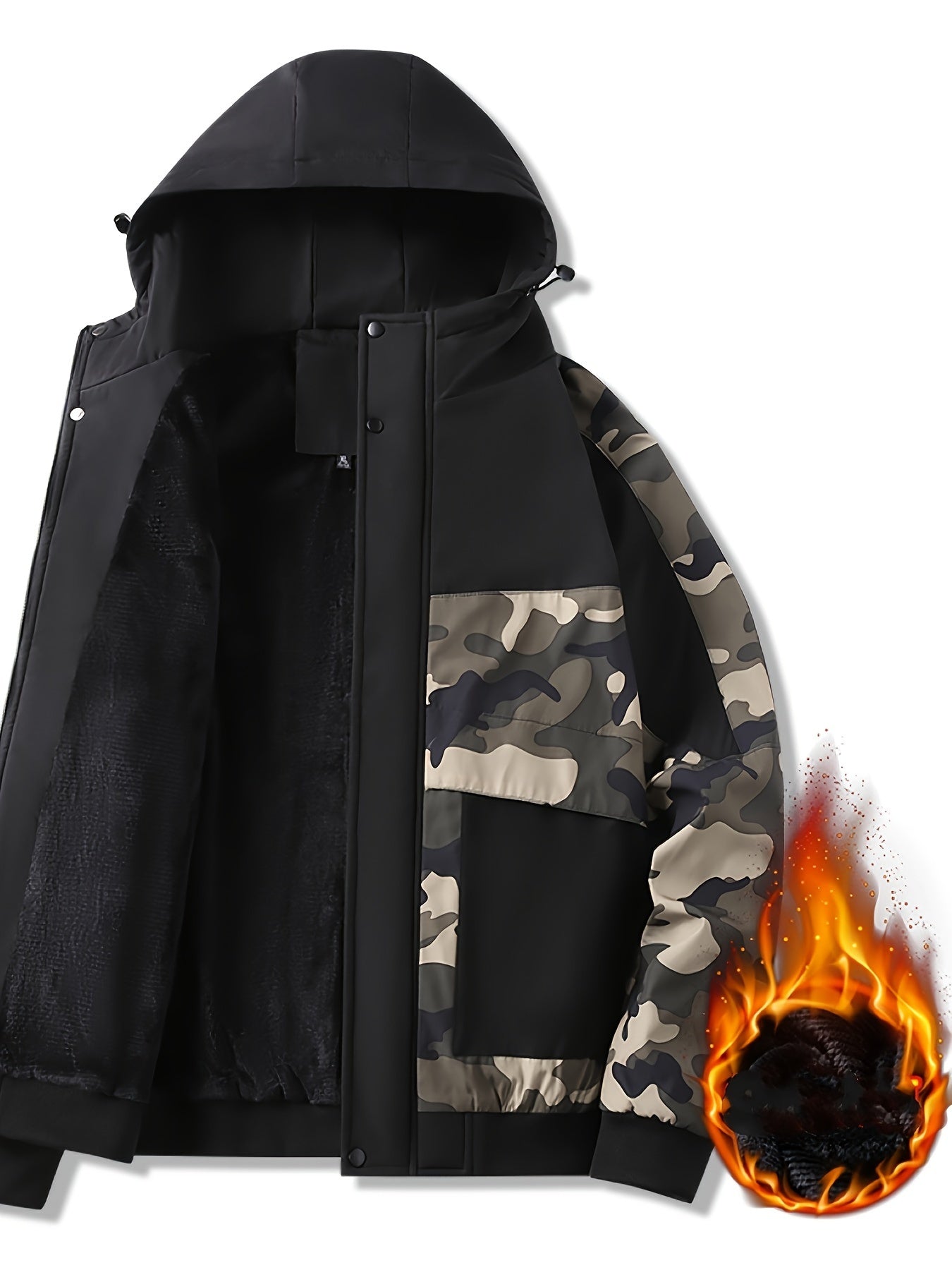 Camo Graphic Fleece Jacket | Men's Casual Hooded Winter Coat Camo Colors