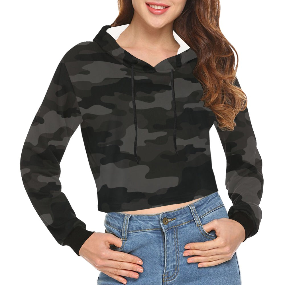 Cropped Camo Hoodie | Regular Fit | Black Camouflage Camo Colors