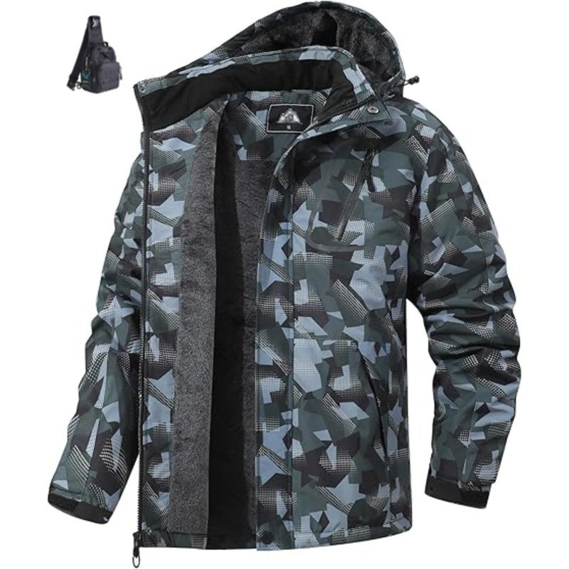 Men's Mountain Coat, Super Warm Fleece, Snow Hooded Jacket Camo Colors
