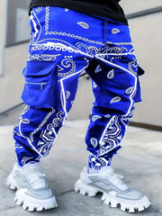 Men's Cashew Flower Multi Pocket Workwear Pants With Zipper Camo Colors