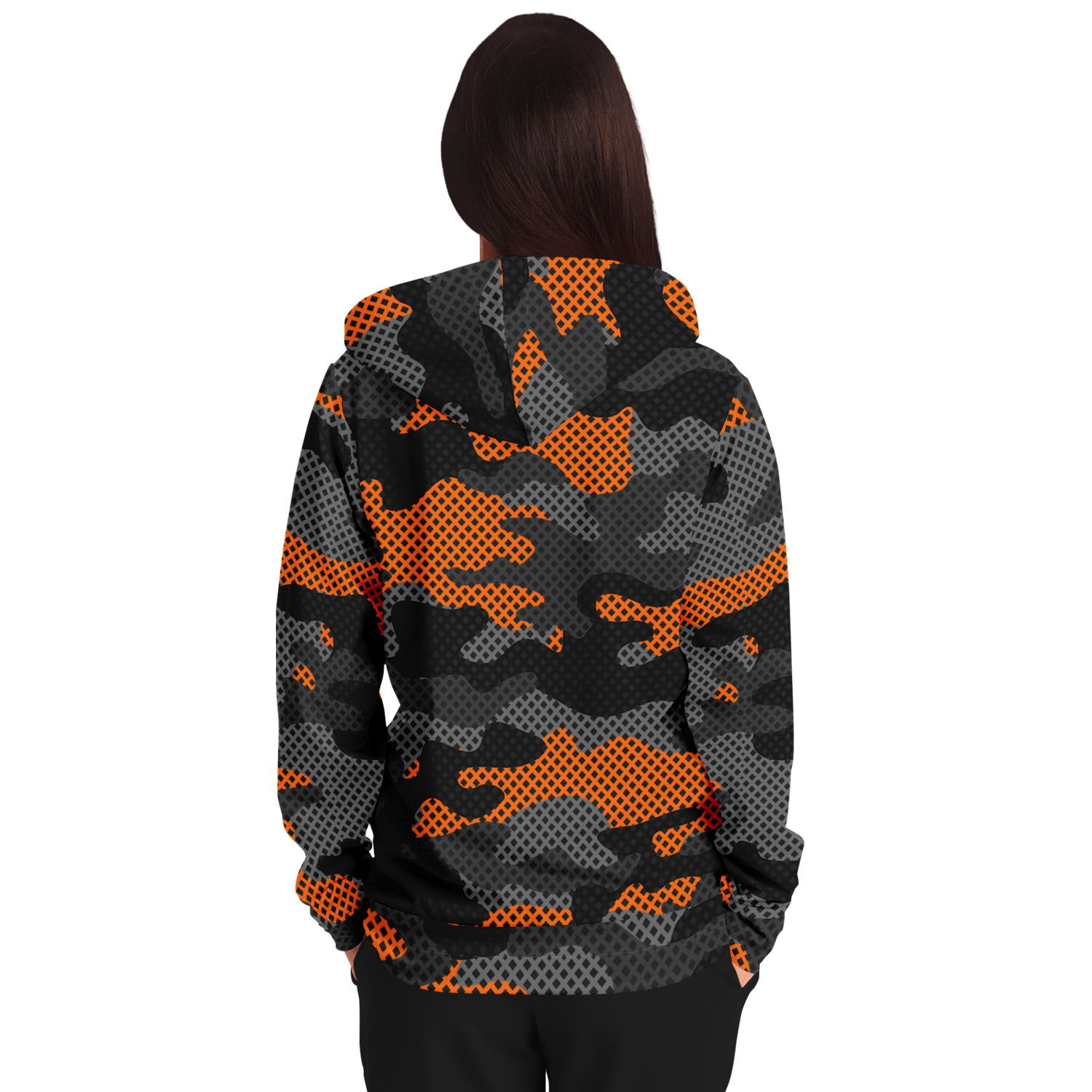 Zip-Up Hoodie | Orange & Black Pixel Camouflage style Camo Colors