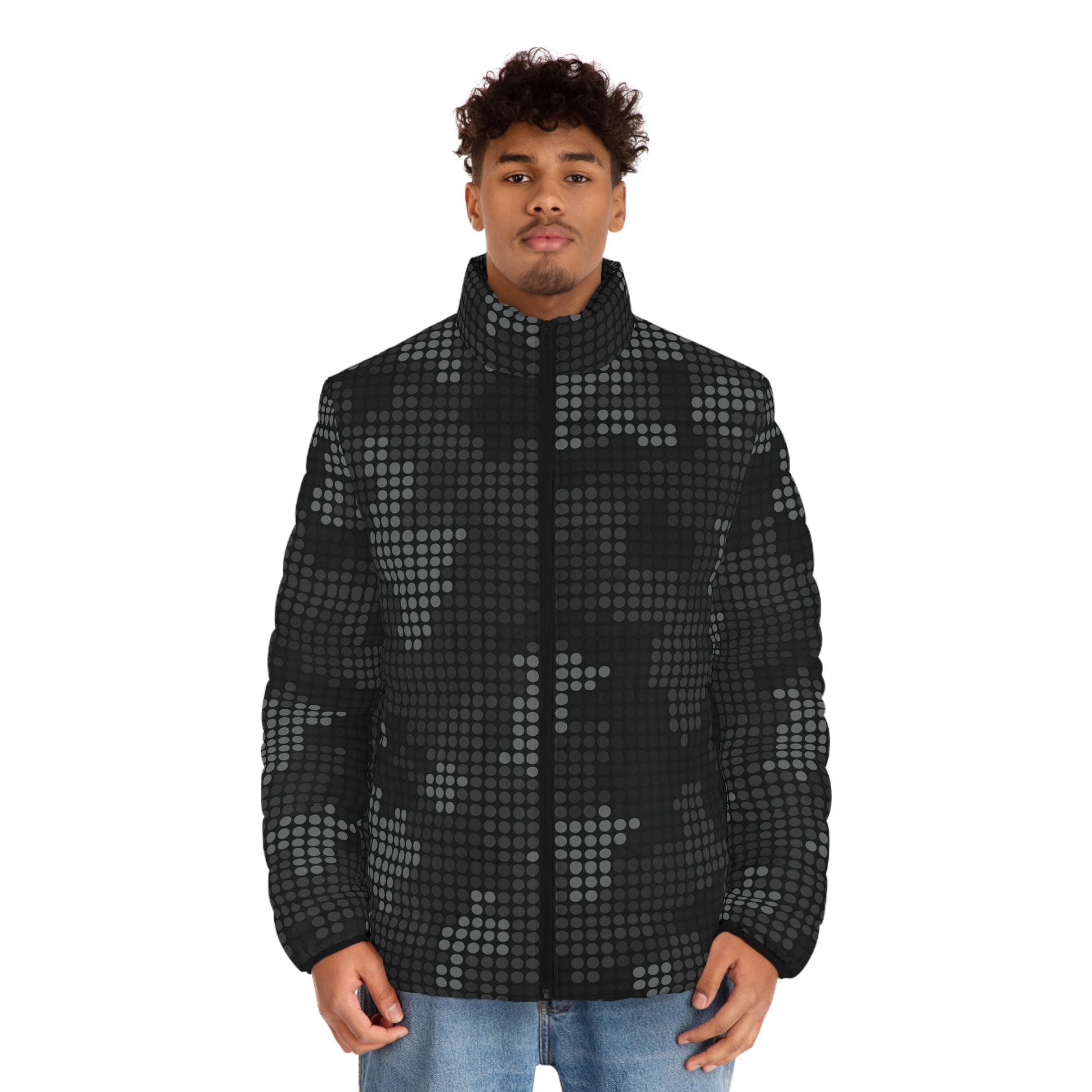 Black Camo Puffer Jacket For Men | Stylish Pixel Camouflage Camo Colors