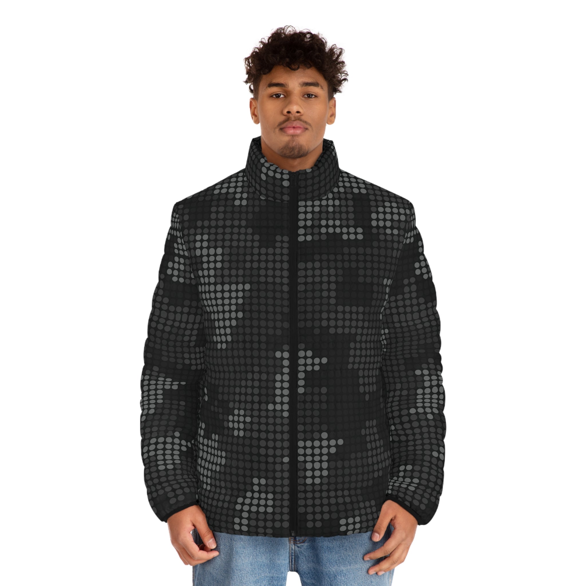 Black Camo Puffer Jacket For Men | Stylish Pixel Camouflage Camo Colors