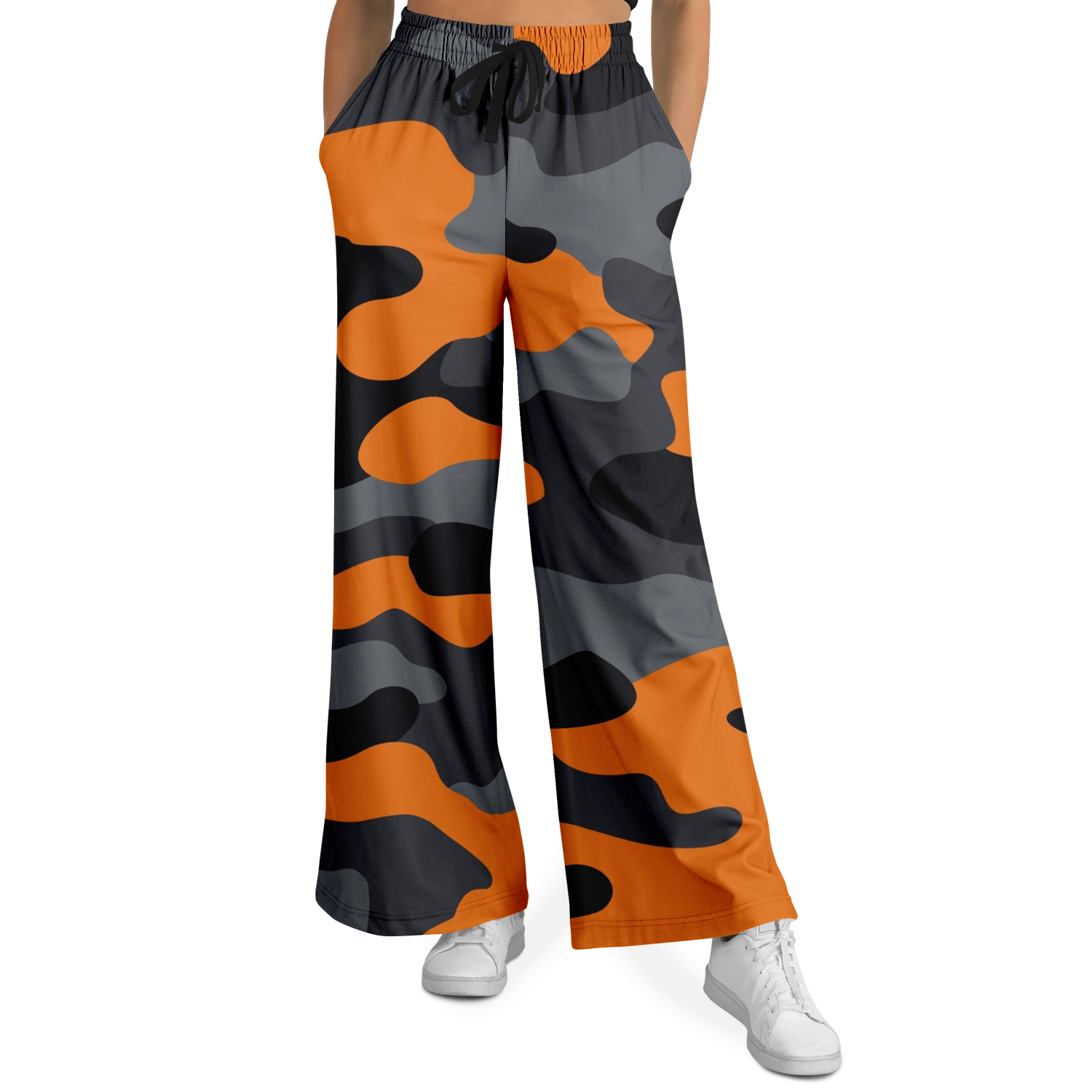 Camo Wide Leg Pants | Orange, Gray & Black Camouflage Camo Colors