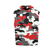 Sleeveless Camo Hoodie For Women | Red, Black, and White Camo Colors