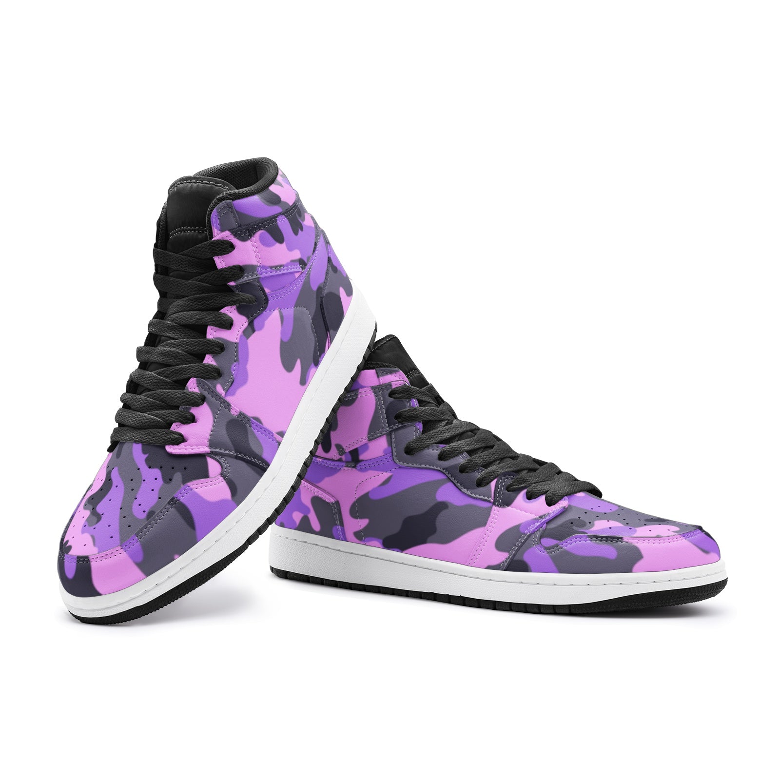 Pink Camo Sneakers AJ 1 | High Top Leather | Black & Indigo Camo Colors