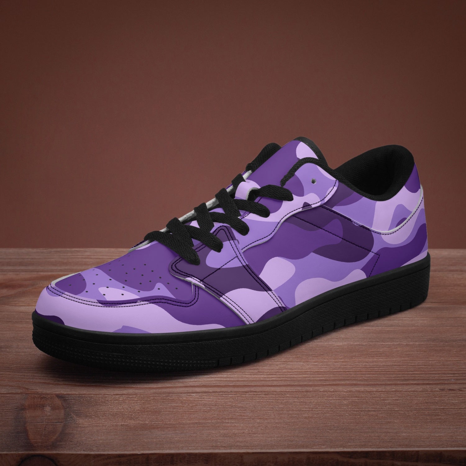 Camo Sneakers | Purple Blue Low-Top Leather Camouflage Shoes Camo Colors