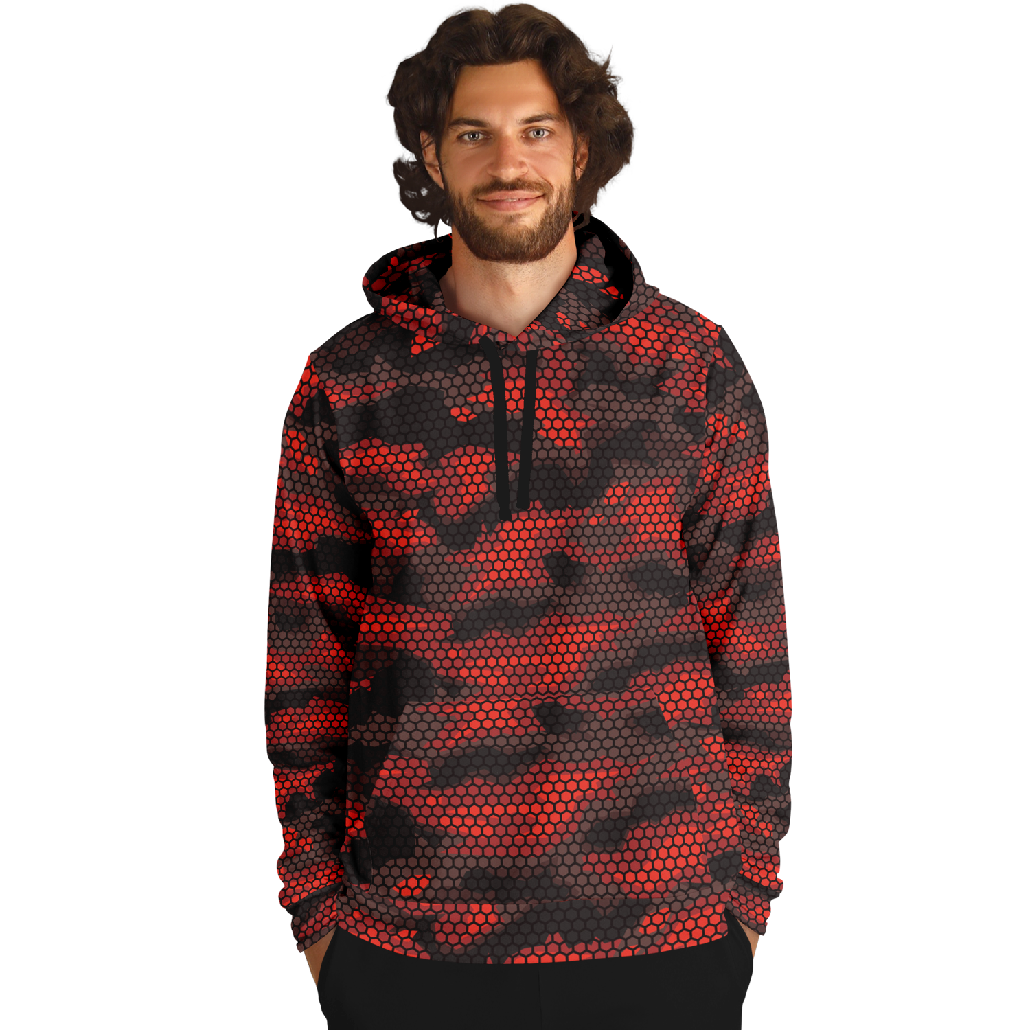 Red Camo Hoodie | Geometric Hive Camouflage Pattern Camo Colors