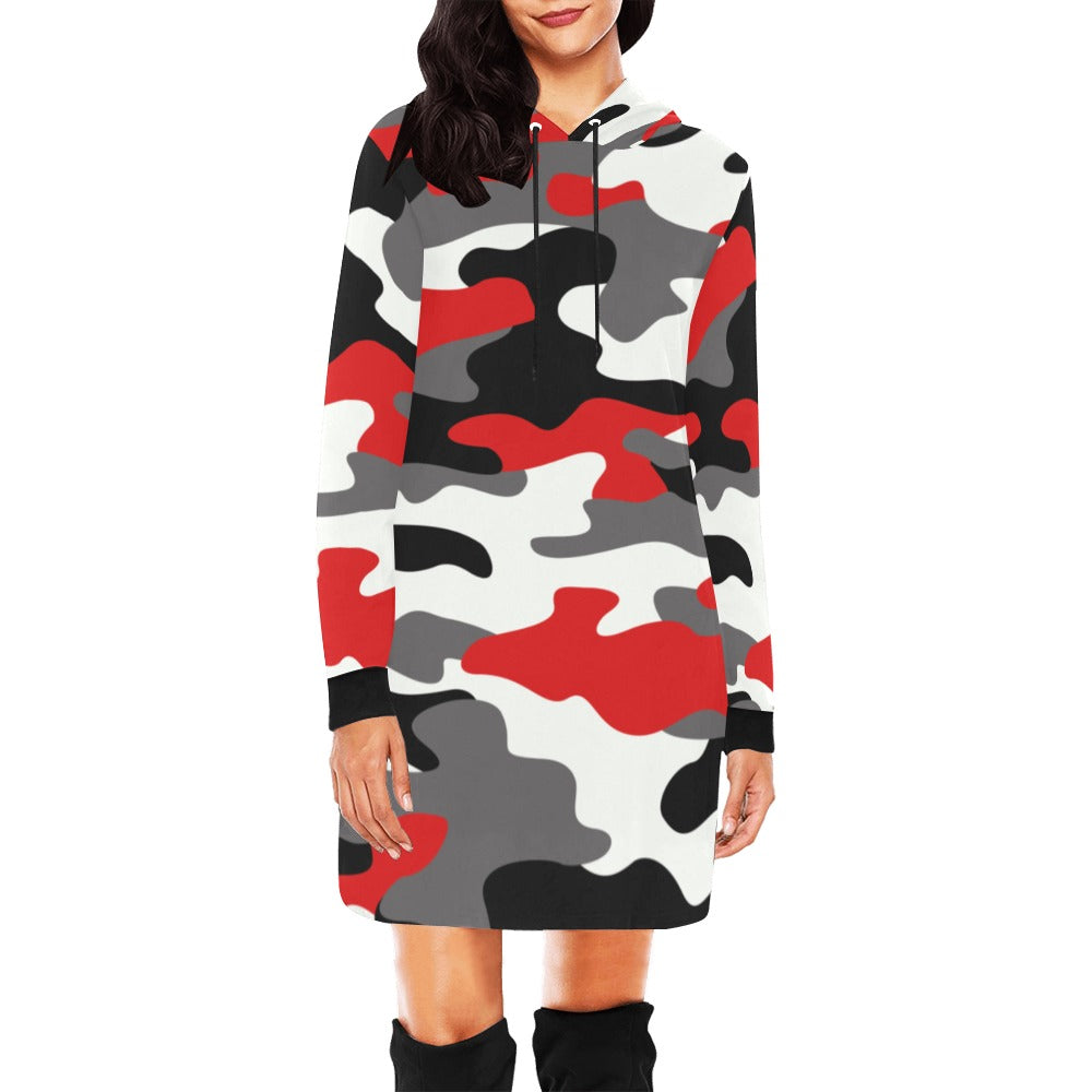 Camo Hoodie Dress | Red, Black, and White Camo Colors