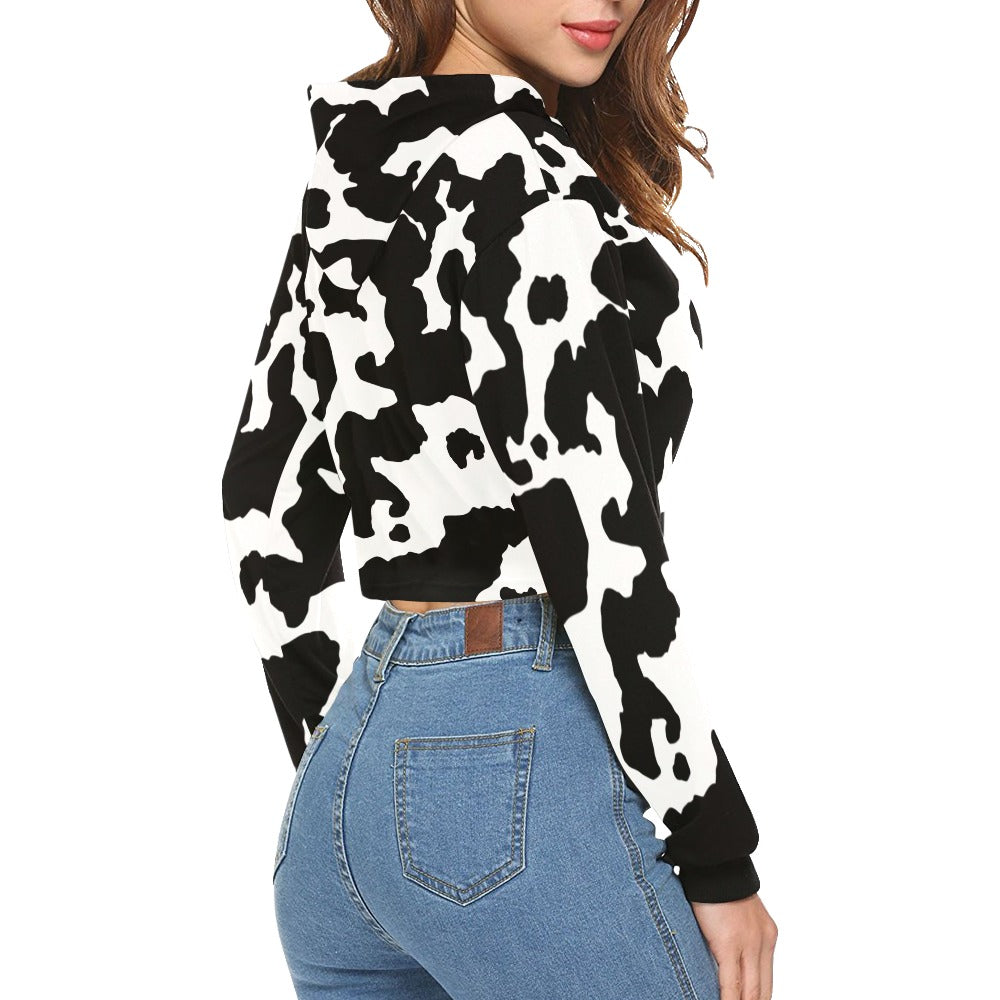 Cropped Camo Hoodie | Regular Fit | Black and White Cow Print Camo Colors