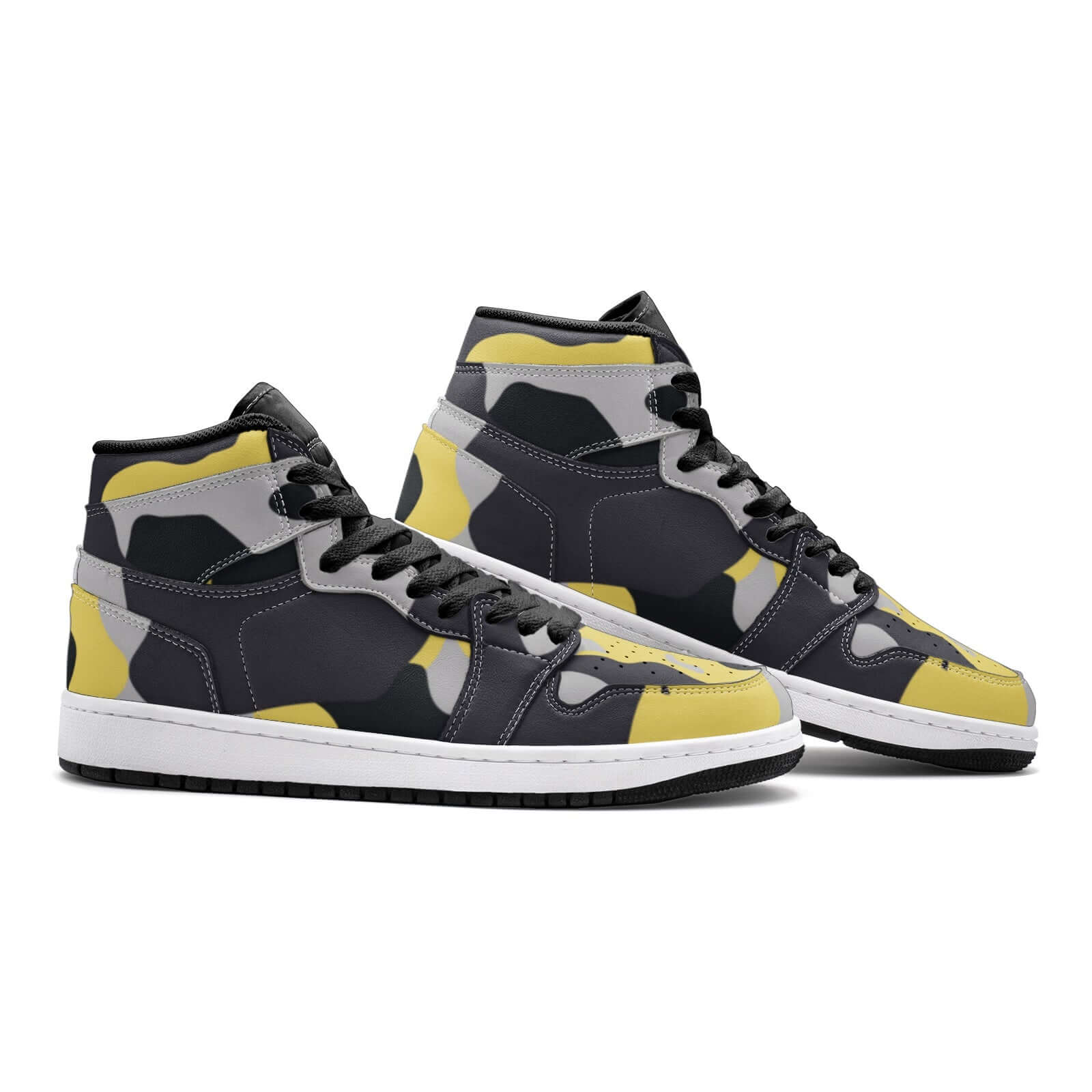 Camo Sneakers AJ 1 | High-Top | Yellow, Black, and Silver Camouflage Camo Colors