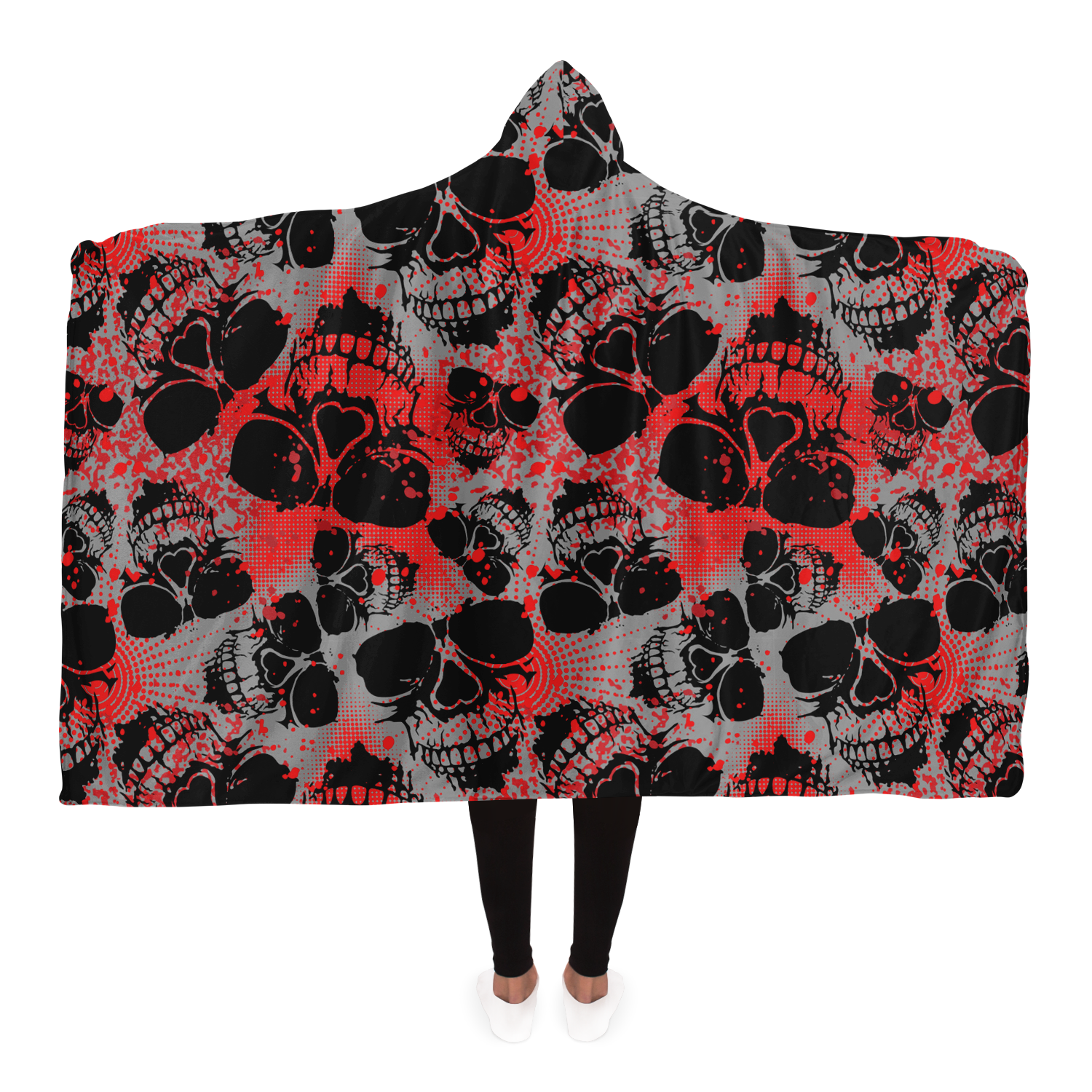 Blanket Hoodie | Red Skulls Camo Print | Microfleece Lining | Camo Colors